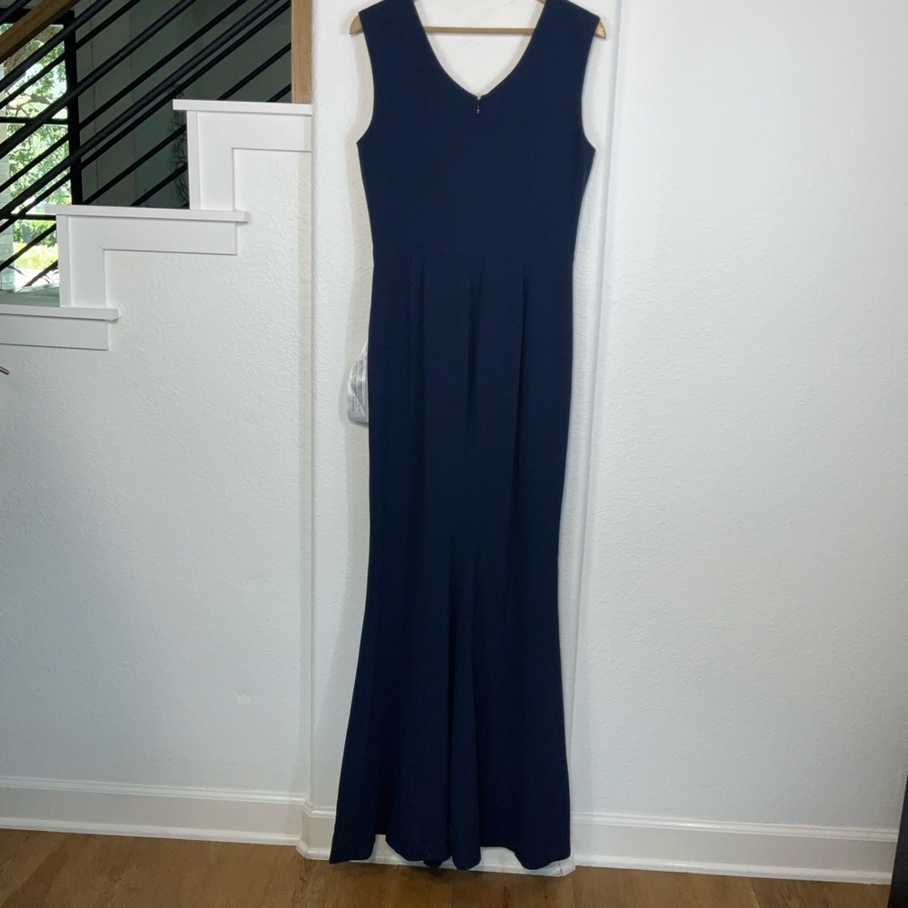 Dress the Population Sandra Plunge Crepe Trumpet Midnight Blue NWT Large - Picture 9 of 13